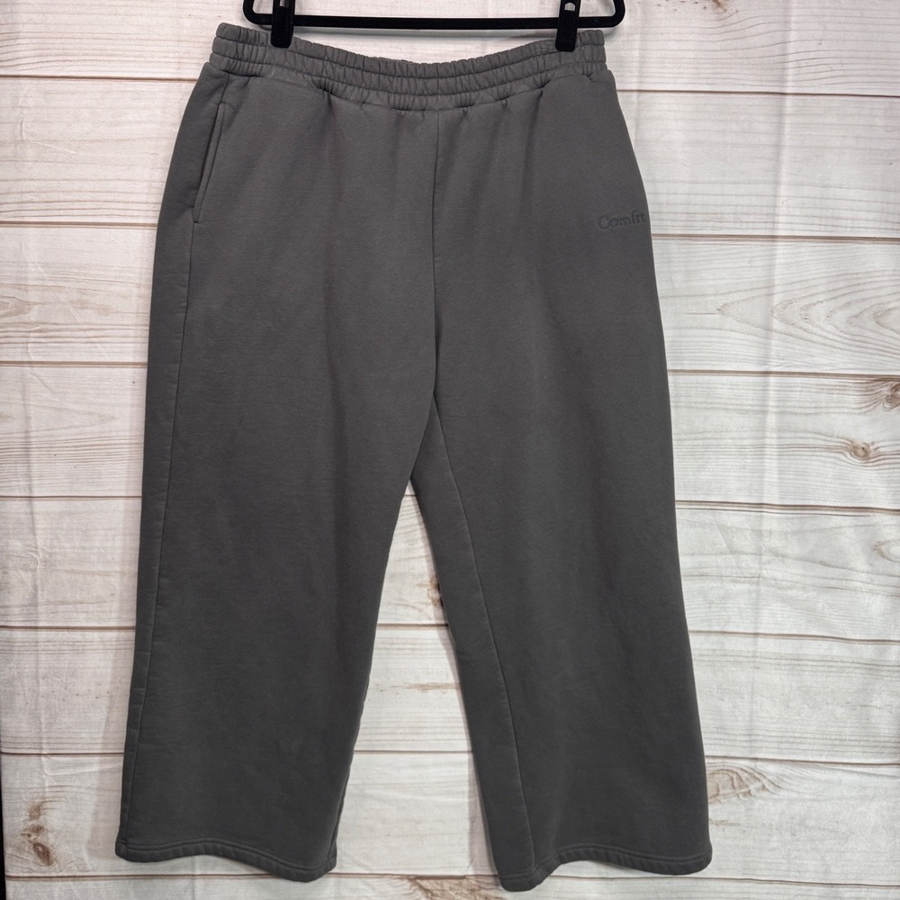 Comfrt Wide Leg Sweatpants Charcoal Gray Fleece Joggers 2XL